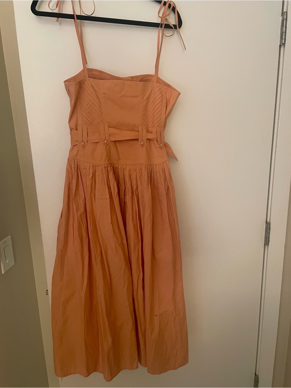Ulla Johnson Peach Button-Front Midi Dress with D-Ring Belt - Picture 5 of 5